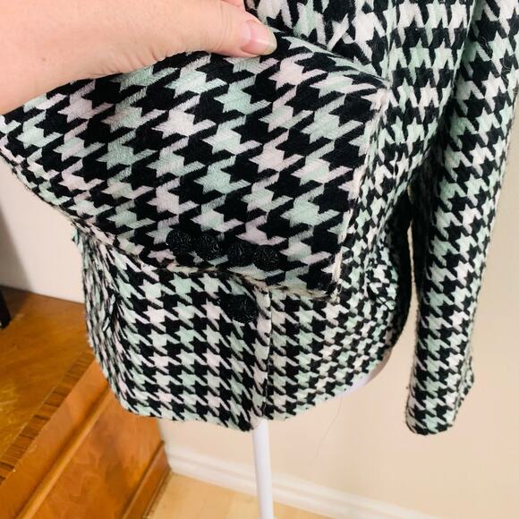 Vintage Size 14P Houndstooth Blazer Jacket Black Off White Mint Green Career - Picture 6 of 12